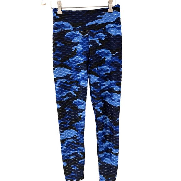 🌸3/$15🌸Small Black and Blue Camo Waffle Leggings - Picture 1 of 5